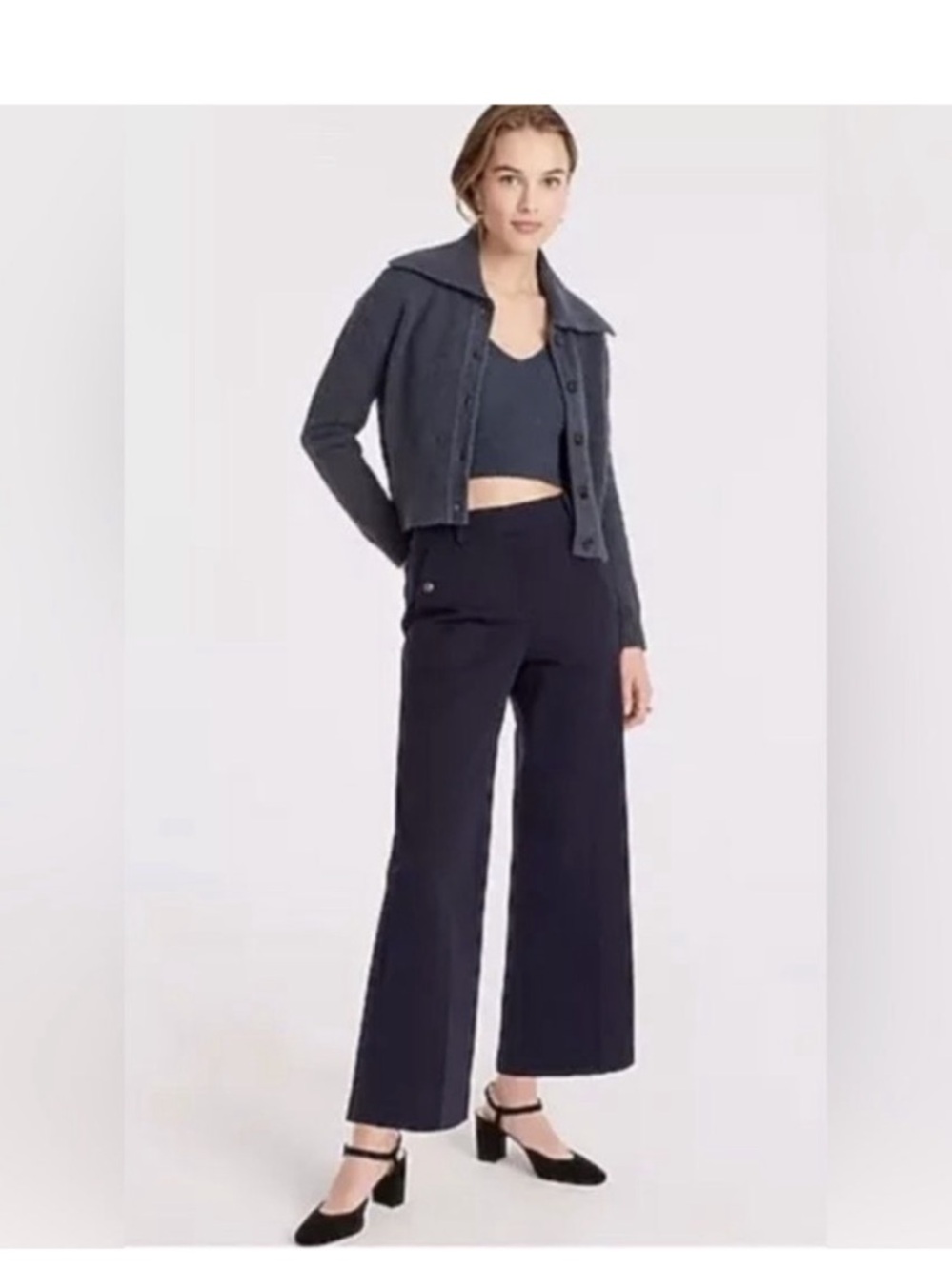 J.CREW • Sydney Wide-Leg Pant in Bi-Stretch Cotton Blend in navy Size 10